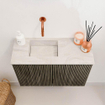 Mondiaz JOYA-DLUX 60cm toiletmeubel - kleur Shadow - Wastafel FAYE positie Links Zonder kraangat kleur Ostra. SW1422978