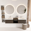 MONDIAZ BUKLA Meuble de salle de bains 160cm avec module ouvert 40 couleur Dark Brown avec 2 tiroirs. Lavabo CLOUD double 2 trous de robinet couleur Talc. SW1382103