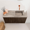 Mondiaz JOYA-DLUX 70cm toiletmeubel - kleur Walnut - Wastafel FAYE positie Rechts Zonder kraangat kleur Oza. SW1424571