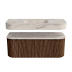 MONDIAZ THOR-DLUX 120cm badmeubel ronding links + rechts kleur Walnut met 1 lade en 2 deuren. Vrijhangende wastafel CLOUD Midden 1 kraangat kleur Nata. SW1463382
