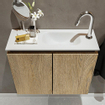 MONDIAZ TURE Kit lave-mains - 60x23x50cm - 1 trou de robinet - 2 portes - chêne blanchi mat - Lavabo à droite - Solid Surface Blanc SW475129
