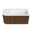 MONDIAZ KURVE 95cm Meuble salle de bain avec module 25 G - couleur Walnut - 1 tiroir - 1 porte - vasque BIG SMALL droite - sans trous de robinet - Talc SW1138237