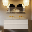 VICA-DLUX 130cm meuble de salle de bain sous-vasque Lin 4 tiroirs. Lavabo encastré CLOUD double sans trou de robinet, couleur Frappe. SW902501