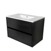 BRAUER Nexxt Meuble sous lavabo + lavabo - 80x46x55cm - 2 tiroirs sans poignée softclose - 1 découpe pour siphon - MFC - bois noir MODÈLE D'EXPOSITION SHOW21799