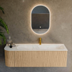 MONDIAZ KURVE-DLUX 145cm Meuble salle de bain avec module 25 G - couleur Oak - 1 tiroir - 1 porte - vasque BIG LARGE droite - 1 trou de robinet - couleur Ostra SW1137739