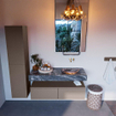 Mondiaz ALAN-DLUX Ensemble de meuble - 120cm - meuble Smoke mat - 2 tiroirs - Lavabo Cloud Lava suspendu - vasque Droite - 0 trous de robinet SW808166
