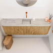 Mondiaz JOYA-DLUX 123.2cm toiletmeubel - ronding links en rechts kleur Oak - Wastafel FAYE positie Midden Zonder kraangat kleur Glace. SW1422050