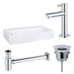 FugaFlow Eccelente Pietra ensemble de lavabo - 38x24x8cm - 1 trou de robinet - marbre - robinet de lavabo chrome - blanc SW1469172