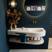 MONDIAZ RIVA Ensemble de meuble salle de bain - 120x50x5.8cm - 0 tiroirs - Talc mat - 0 trous de robinet - lavabo à droite - solid surface talc SW703353