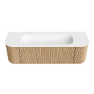 MONDIAZ KURVE 150cm Meuble salle de bain avec module 25 G et D - couleur Oak - 1 tiroir - 2 portes - vasque BIG MEDIUM centre - 1 trou de robinet - Talc SW1138222