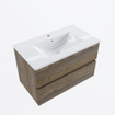 Mondiaz VICA Ensemble de meuble de salle de bain - 80cm - meuble sous-vasque marron foncé gris - 2 tiroirs - lavabo denia milieu - 1 trou de robinet - version haute de 60cm - blanc brillant SW1080310