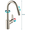 Hansgrohe Focus Robinet de cuisine avec douchette extractible effet inox GA66536
