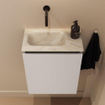 MONDIAZ TURE-DLUX Meuble toilette - 40cm - Linen - EDEN - vasque Ostra - position gauche - sans trou de robinet SW1104893