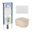 QeramiQ Dely Swirl Toiletset - 36.3x51.7cm - Geberit UP720 Duofix Sigma inbouwreservoir - 35mm zitting - glans witte bedieningsplaat - rechthoekige knoppen - beige SW1413985