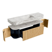 MONDIAZ THOR-DLUX 150cm badmeubel ronding links + rechts kleur Oak met 1 lade en 2 deuren. Vrijhangende wastafel CLOUD Midden zonder kraangat kleur Glace. SW1464641