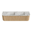 MONDIAZ KURVE-DLUX 170cm Meuble salle de bain avec module 25 G et D - couleur Oak - 1 tiroir - 2 portes - vasque LEAF double - sans trou de robinet - couleur Glace SW1137951