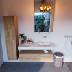 Mondiaz ALAN-DLUX Ensemble de meuble - 120cm - meuble Washed Oak mat - 1 tiroir - Lavabo Cloud Glace suspendu - vasque Droite - 0 trous de robinet SW808742
