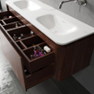 Saniclass Terra Meuble sous lavabo - 140cm - 4 tiroirs - lavabo solid surface - 2 vasques - sans trous de robinet - coins arrondis - châtaignier (noyer) SW1447037