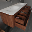 Royal Plaza Terra Badkamermeubelset - 140x46.2x46cm - solid surface wastafel wit mat - 2 wasbakken - zonder kraangaten - 4 lades - kastanje (walnoot) SW1447037