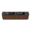 MONDIAZ KURVE-DLUX 200cm Meuble salle de bain avec module 25 G et D - couleur Walnut - 2 tiroirs - 2 portes - vasque STOR SMALL double - sans trou de robinet - couleur Lava SW1137283