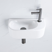 QeramiQ Fuente Ensemble de Lavabo - 40x21.5x12cm - droit - lisse - demi-rond - 1 trou de robinet - céramique - ensemble de robinet gunmetal - bouchon de vidange - siphon réduit - blanc brillant SW1232826