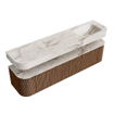 MONDIAZ THOR-DLUX 190cm badmeubel ronding links + rechts kleur Walnut met 2 lades en 2 deuren. Vrijhangende wastafel CLOUD Rechts zonder kraangat kleur Frappe. SW1466419