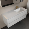 Mondiaz AIVY Ensemble de meuble - 120x45x50cm - 1 trou de robinet - 1 vasque Talc Solid surface - Droite - 2 tiroirs - avec miroir - MDF Talc SW892204