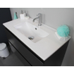 Basic Bella Meuble avec lavabo en porcelaine 1 trou de robinet 80x55x46cm avec armoire toilette à 2 portes gris Anthracite mat SW398126