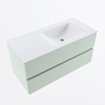 Mondiaz VICA ensemble de meuble de salle de bain - 100cm - meuble sous-vasque greey - 2 tiroirs - lavabo cloud droite - sans trous de robinet - version haute de 60cm - talc SW1083940