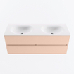 MONDIAZ VICA Ensemble meuble de salle de bains - 130cm - meuble bas rosee - 4 tiroirs - plan-vasque moon double - sans trous de robinet - version haute 60cm - talc SW1080397