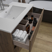 Adema Chaci Meuble salle de bain - 80x46x55cm - 1 vasque en céramique blanche- 1 trou de robinet - 2 tiroirs - miroir rond avec éclairage - Noyer SW816263