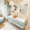 Mondiaz Vica ensemble de meuble de salle de bain - 160cm - meuble sous lavabo greey - 4 tiroirs - lavabo moon droite - 1 trou de robinet - couleur talc - miroir LED - version XL 60cm de haut SW1092117