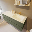 Mondiaz VICA-DLUX ensemble de meuble de salle de bain - 130cm - meuble sous-vasque armée - 4 tiroirs - lavabo encastré nuage droite - 1 trou de robinet - version haute de 60cm - opalo SW1086479