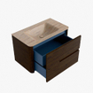 Mondiaz CIRO-DLUX Meuble de salle de bains - 80x45x50cm - lavabo solid surface Saba - 1 vasque au centre - sans trous de robinet - 2 tiroirs - Noyer SW1530653