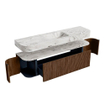MONDIAZ THOR-DLUX 170cm badmeubel ronding links + rechts kleur Walnut met 1 lade en 2 deuren. Vrijhangende wastafel CLOUD Midden zonder kraangat kleur Glace. SW1465565