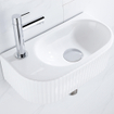 QeramiQ Fuente Ensemble de lave-mains - 40x21.5x12cm - gauche - cannelé - demi-rond - 1 trou de robinet - céramique - robinet de lavabo chromé - bouchon de vidage - siphon abaissé - blanc brillant SW1232865