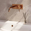 BRAUER Copper Carving Wastafelmengkraan inbouw - gebogen uitloop links - hendel lang smal carving - inclusief inbouwdeel - afdekplaat - model A 1 - PVD - geborsteld koper SW715507