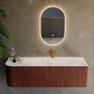 Mondiaz KURVE-DLUX Ensemble de meubles de salle de bains - 145x46x40cm - 1 tiroir - 1 porte - lavabo solid surface - droit - 1 trou de robinet - Ruby SW1415662