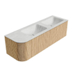 MONDIAZ KURVE-DLUX 145cm Meuble salle de bain avec module 25 G - couleur Oak - 1 tiroir - 1 porte - vasque LEAF double / droite - sans trou de robinet - couleur Opalo SW1137569