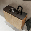 MONDIAZ TURE Fonteinset - 60x23x50cm - 1 kraangat - 2 deuren - washed oak mat - Wasbak midden - Solid Surface Zwart SW475489