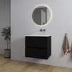 Adema Chaci Ensemble de meuble 61x46x57cm avec 2 tiroirs sans poignée vasque en céramique blanc sans trou de robinet noir mat SW804587
