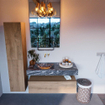Mondiaz ALAN-DLUX Ensemble de meuble - 110cm - meuble Washed Oak mat - 1 tiroir - Lavabo Cloud Lava suspendu - vasque Gauche - 0 trous de robinet SW808838