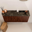 Mondiaz JOYA-DLUX 91.6cm meuble de toilette - arrondi gauche couleur Ruby - Vasque FAYE position Droite 1 trou de robinet couleur Lava. SW1423664