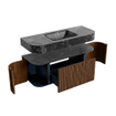 MONDIAZ THOR-DLUX 120cm meuble de salle de bains arrondi gauche + droite couleur Walnut avec 1 tiroir et 2 portes. Vasque suspendue CLOUD Milieu 1 trou de robinet couleur Lava. SW1463237