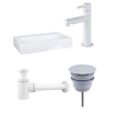 FugaFlow Eccelente Pietra ensemble lavabo - 38x24x8cm - 1 trou de robinet - marbre - robinet de lavabo blanc mat - blanc SW1469181