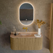 MONDIAZ KURVE-DLUX Meuble de salle de bains 100cm arrondi Gauche + Droite couleur Dusk avec 1 tiroir et 2 portes. Lavabo GRUNNE Central sans trou de robinet Arena. SW1431344