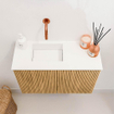 Mondiaz JOYA 60cm meuble de toilette - couleur Oak - Vasque FAYE position Gauche Sans trou de robinet couleur Talc. SW1421100