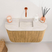 Mondiaz JOYA-DLUX 63.2cm toiletmeubel - ronding links en rechts kleur Oak - Wastafel FAYE positie Midden Zonder kraangat kleur Ostra. SW1422239
