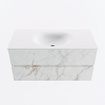 Mondiaz VICA ensemble de meuble de salle de bain - 100cm - meuble sous-vasque carrara - 2 tiroirs - lavabo moon milieu - 1 trou de robinet - version haute de 60cm - talc SW1083498