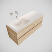 ENSEMBLE DE MEUBLE MONDIAZ VICA - 120 cm - 4 tiroirs - lavabo Cloud gauche - 0 trous de robinet - solid surface chêne blanchi SW409991